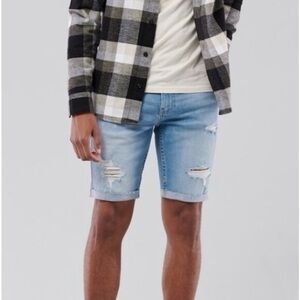 Hollister Men's Light Blue Ripped Jean Shorts